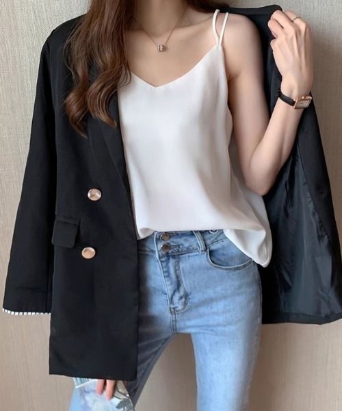 Diosfront（ディオスフロント）の「ダブル紐Vネックインナーキャミ（キャミソール・レディース・ブラック/アイボリー・M/L）」の19枚目の写真