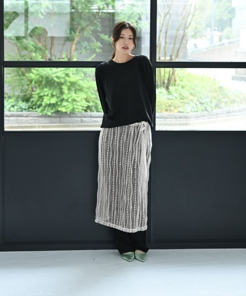 STYLE DELI(スタイルデリ)の「【BLK001】レイヤードスタイルシアースカート(スカート・レディース・ブラック/アイボリー・FREE)」の14枚目の写真