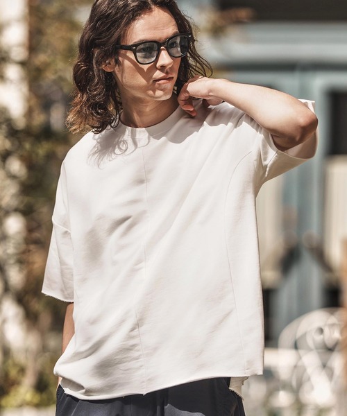 CAMBIO（カンビオ）の「mt9658-MINI URAKE Sweat Oversize Cut Off Tee スウェットTシャツ（Tシャツ/カットソー・メンズ・ホワイト/ブラック/グレー/チャコール・S/M/L）」の2枚目の写真