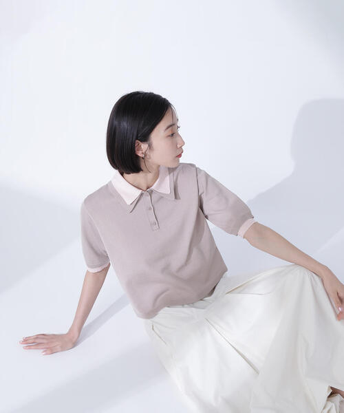 NATURAL BEAUTY BASIC(ナチュラルビューティーベーシック)の「◇ダブルカラーポロニット(ニット/セーター・レディース・ブラック系その他/グレー系その他/ベージュ系その他・FREE)」の1枚目の写真