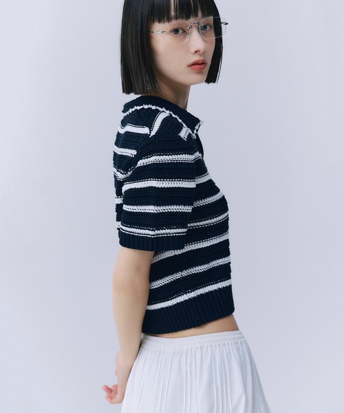 EIMY ISTOIRE(エイミーイストワール)の「透かしニットポロ(ポロシャツ・レディース・ホワイト/ピンク/ホワイト系その他3/ライトイエロー/ブルー系その他2・F)」の8枚目の写真