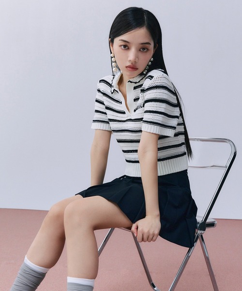EIMY ISTOIRE(エイミーイストワール)の「透かしニットポロ(ポロシャツ・レディース・ホワイト/ピンク/ホワイト系その他3/ライトイエロー/ブルー系その他2・F)」の17枚目の写真