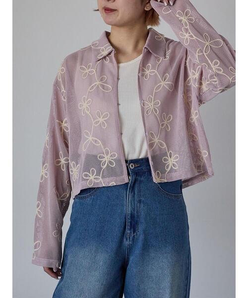 ehka sopo（エヘカソポ）の「コード刺繍襟付きカーディガン（カーディガン/ボレロ・レディース・ベージュ/ラベンダー/キナリ/グリーン・F）」の4枚目の写真