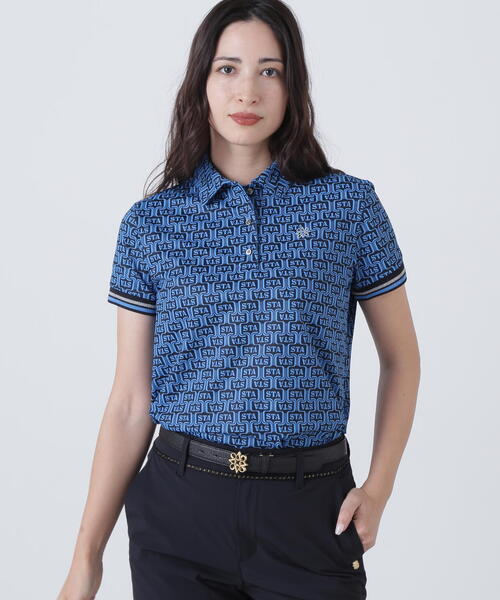 セント・アンドリュース　St ANDREWS　ドビーメッシュ ニューウェーブ柄半袖ポロシャツ　レディス セール】【St ANDREWS】ドビーメッシュニューウェーブ柄半袖シャツ
