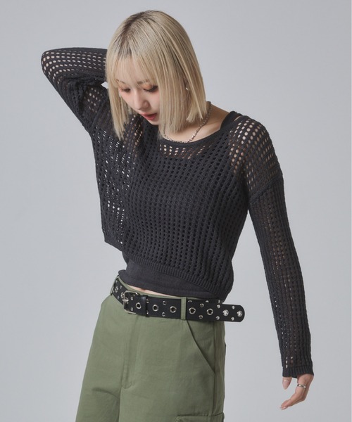 ENVYM（アンビー）の「メッシュニットアンサンブルトップス（ニット/セーター・レディース・グレー/ダークグレー/アイボリー・FREE）」の21枚目の写真