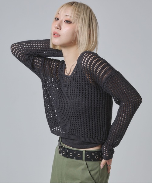 ENVYM（アンビー）の「メッシュニットアンサンブルトップス（ニット/セーター・レディース・グレー/ダークグレー/アイボリー・FREE）」の22枚目の写真