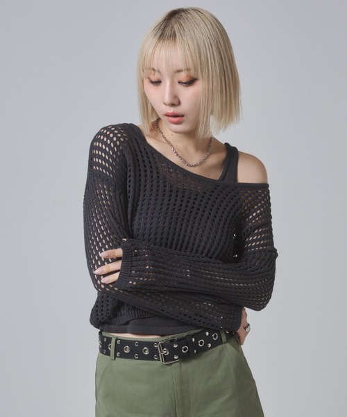 ENVYM（アンビー）の「メッシュニットアンサンブルトップス（ニット/セーター・レディース・グレー/ダークグレー/アイボリー・FREE）」の17枚目の写真