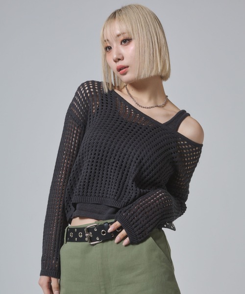 ENVYM（アンビー）の「メッシュニットアンサンブルトップス（ニット/セーター・レディース・グレー/ダークグレー/アイボリー・FREE）」の18枚目の写真