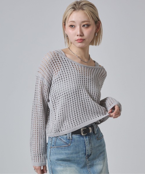 ENVYM（アンビー）の「メッシュニットアンサンブルトップス（ニット/セーター・レディース・グレー/ダークグレー/アイボリー・FREE）」の13枚目の写真