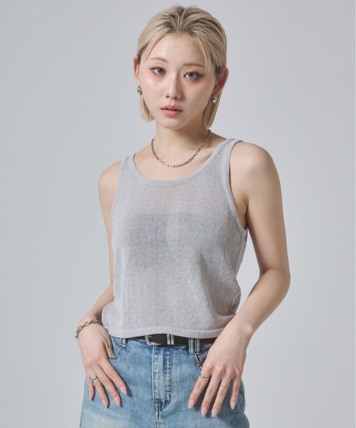 ENVYM（アンビー）の「メッシュニットアンサンブルトップス（ニット/セーター・レディース・グレー/ダークグレー/アイボリー・FREE）」の14枚目の写真