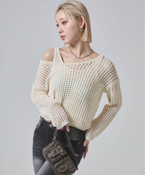 ENVYM（アンビー）の「メッシュニットアンサンブルトップス（ニット/セーター・レディース・グレー/ダークグレー/アイボリー・FREE）」の7枚目の写真