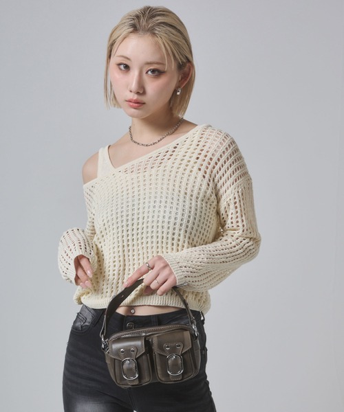 ENVYM（アンビー）の「メッシュニットアンサンブルトップス（ニット/セーター・レディース・グレー/ダークグレー/アイボリー・FREE）」の8枚目の写真