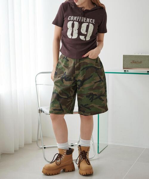WEGO（ウィゴー）の「WEGO/レースアップフードチビT（Tシャツ/カットソー・レディース・ブラウン/スミクロ・FREE）」の5枚目の写真