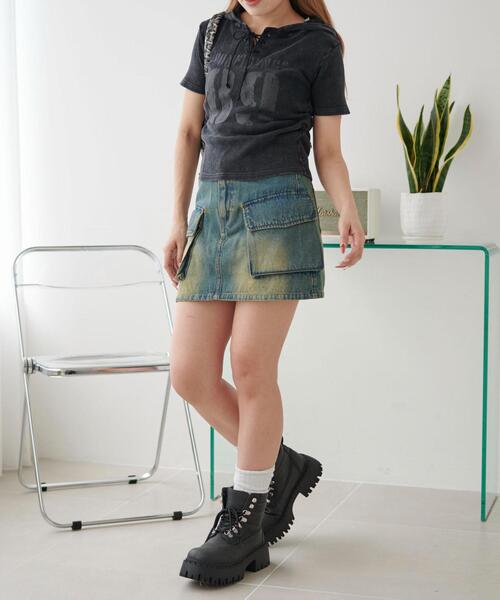 WEGO（ウィゴー）の「WEGO/レースアップフードチビT（Tシャツ/カットソー・レディース・ブラウン/スミクロ・FREE）」の4枚目の写真