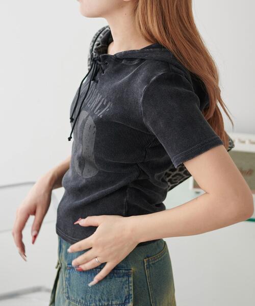 WEGO（ウィゴー）の「WEGO/レースアップフードチビT（Tシャツ/カットソー・レディース・ブラウン/スミクロ・FREE）」の17枚目の写真