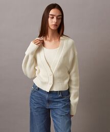 カルバンクライン　ショート丈　クロップド丈　ホワイト　ハイネック セール】2 IN 1クロップド カーディガン（ニット/セーター