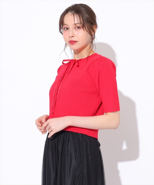 SWINGLE(スウィングル)の「リボンニットカーディガン(カーディガン/ボレロ・レディース・オフホワイト/ネイビー/レッド/ブラック・FREE)」の13枚目の写真