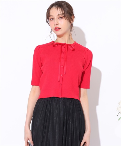 SWINGLE(スウィングル)の「リボンニットカーディガン(カーディガン/ボレロ・レディース・オフホワイト/ネイビー/レッド/ブラック・FREE)」の12枚目の写真