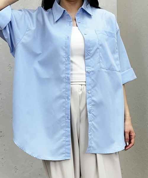 Per sist ence(パーシエンス)の「ブロードオーバーサイズ半袖シャツ(シャツ/ブラウス・レディース・オフホワイト/チャコールグレー/ブルー/ベージュ・ONE SIZE)」の9枚目の写真