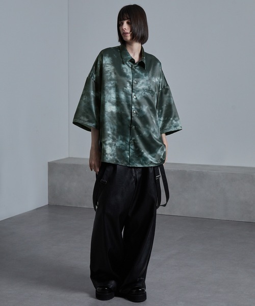 メンズ タイダイ柄シャツ ルーズシルエット 肩落ち Q00594 SINSS（シンス）の「Loose silhouette striped shirt / ルーズ