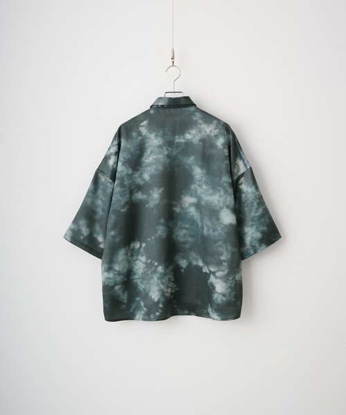 メンズ タイダイ柄シャツ ルーズシルエット 肩落ち Q00594 cussil/クシル】サテンライクタイダイ柄ルーズシルエット