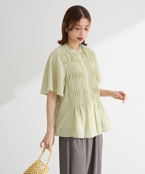 Green Parks(グリーンパークス)の「SET2点マジョリカシャーリングブラウス+タンク(シャツ/ブラウス・レディース・ライトグリーン/チャコールグレー/アイボリー・FREE)」の8枚目の写真