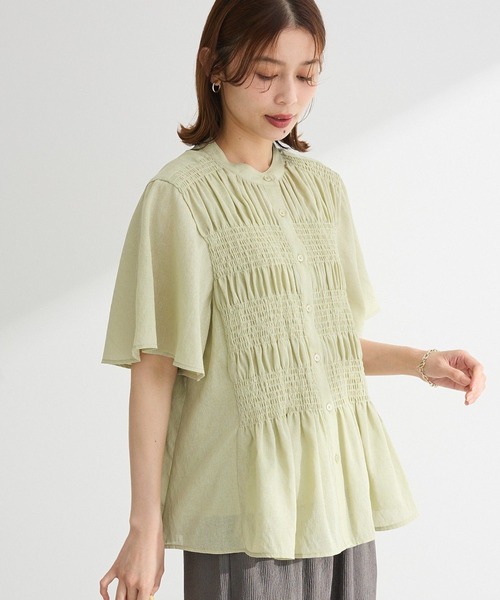 Green Parks(グリーンパークス)の「SET2点マジョリカシャーリングブラウス+タンク(シャツ/ブラウス・レディース・ライトグリーン/チャコールグレー/アイボリー・FREE)」の3枚目の写真