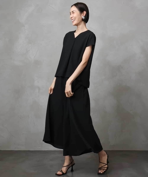 セットアップ対応]楊柳ギャザーワイドパンツ