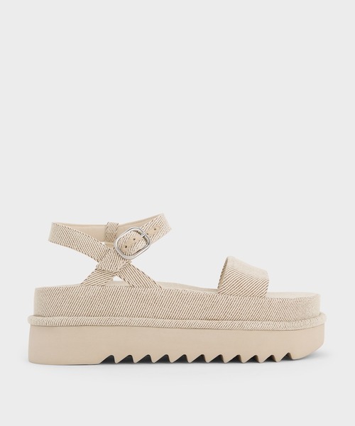 CHARLES & KEITH(チャールズ & キース)の「ツイル フラットフォームアンクルストラップサンダル(サンダル・レディース・ベージュ/ブラック/マルチ・26.5cm/25.5cm/24.5cm/23.5cm/23cm/22.5cm/25cm)」の21枚目の写真