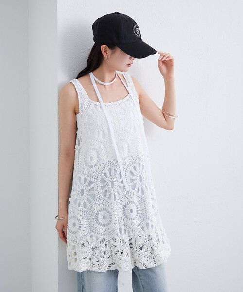 mystic（ミスティック）の「クロシェバルーンミニジャンスカ（ワンピース・レディース・ブラック/オフホワイト・2/FREE）」の3枚目の写真