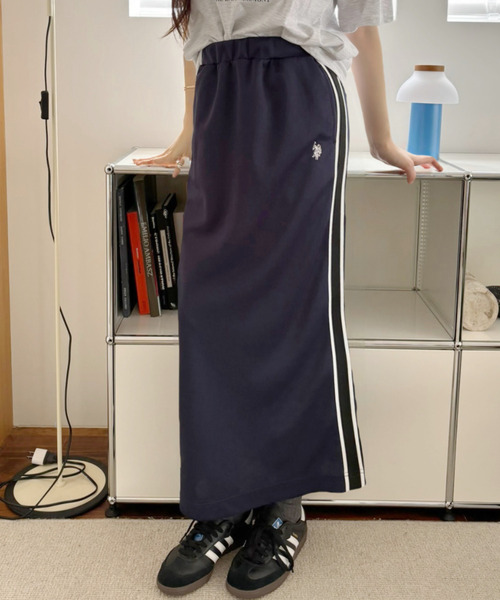 U.S. POLO ASSN.（ユーエスポロアッスン）の「U.S. POLO ASSN サイドライン Aラインスカート（スカート・レディース・ブラック/ネイビー・L/M）」の3枚目の写真