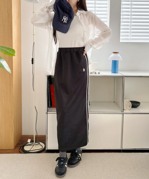 U.S. POLO ASSN.（ユーエスポロアッスン）の「U.S. POLO ASSN サイドライン Aラインスカート（スカート・レディース・ブラック/ネイビー・L/M）」の8枚目の写真