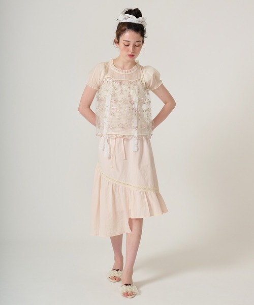 TINA：JOJUN（ティーナジョジュン）の「花柄刺繍 シアーギャザーブラウス TINA：JOJUN（シャツ/ブラウス・レディース・アイボリー/コーラルピンク・M）」の6枚目の写真