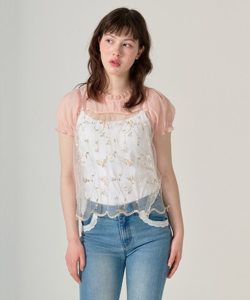 TINA：JOJUN（ティーナジョジュン）の「花柄刺繍 シアーギャザーブラウス TINA：JOJUN（シャツ/ブラウス・レディース・アイボリー/コーラルピンク・M）」の10枚目の写真