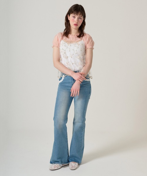 TINA：JOJUN（ティーナジョジュン）の「花柄刺繍 シアーギャザーブラウス TINA：JOJUN（シャツ/ブラウス・レディース・アイボリー/コーラルピンク・M）」の14枚目の写真