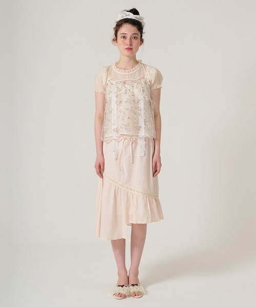 TINA：JOJUN（ティーナジョジュン）の「花柄刺繍 シアーギャザーブラウス TINA：JOJUN（シャツ/ブラウス・レディース・アイボリー/コーラルピンク・M）」の20枚目の写真