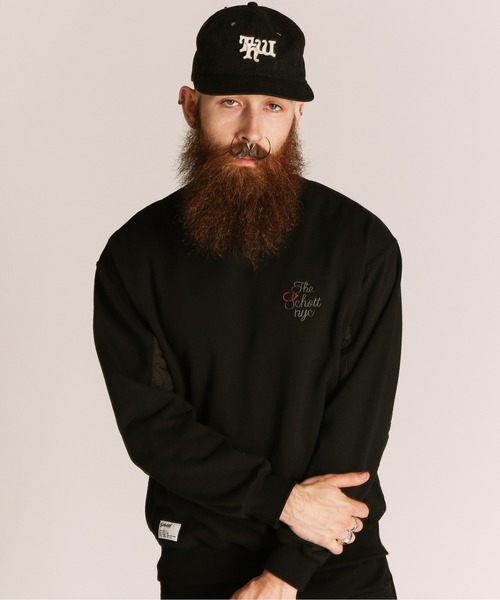 schott（ショット）の「Schott/ショット/QUILTED COMBI. CREW SWEAT/キルティング コンビ クルースウェット（スウェット・メンズ・オートミール/ブラック/ブルーグレー・M/L/XL/2XL）」の2枚目の写真
