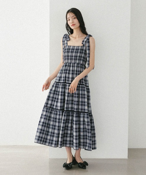 セール】オンブレチェックリボンキャミワンピース 572786（ワンピース