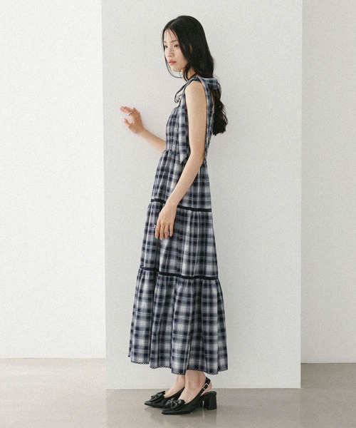 Heather オンブレチェックリボンキャミワンピース　ブラック Heather｜オンブレチェックリボンキャミワンピース | Rakuten