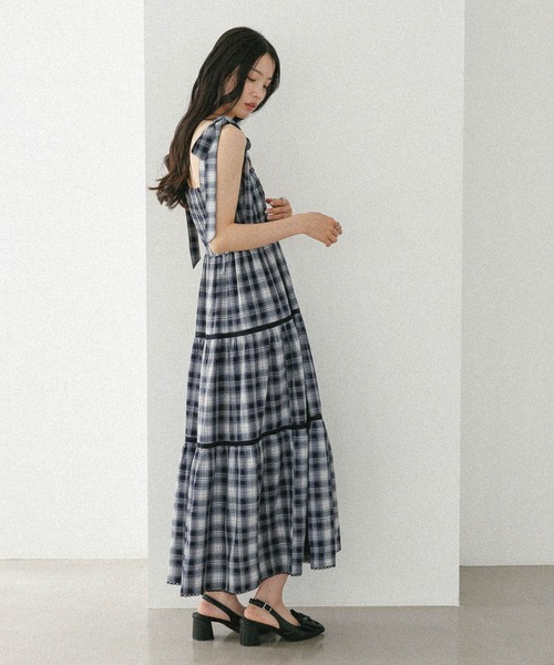 Heather（ヘザー）の「オンブレチェックリボンキャミワンピース