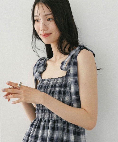 Heather(ヘザー)の「オンブレチェックリボンキャミワンピース 572786(ワンピース・レディース・ブラウン系/ネイビー系/ブラック系・FREE)」の19枚目の写真