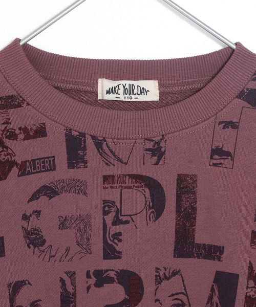 MAKE YOUR DAY（メイクユアデイ）の「えらい人のアルファベット総柄裏毛トレーナー■150.160cm（スウェット・キッズ・ワインレッド/オフホワイト・160/150）」の4枚目の写真