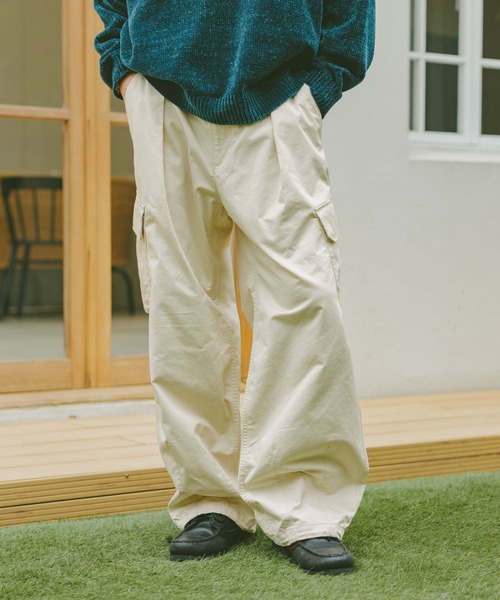 リグドット　ワイドカーゴパンツ　ブルー ワンフォークロージング 1111clothing 極太 カーゴパンツ メンズ