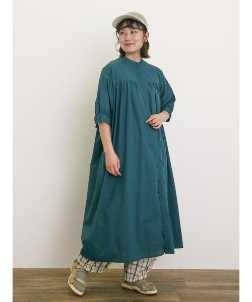 Samansa Mos2（サマンサ モスモス）の「【接触冷感】シャツワンピース ≪S/Mサイズ≫（ワンピース・レディース・ブラック/オフホワイト/ブルー/キナリ/ネイビー/グリーン・M/S）」の4枚目の写真