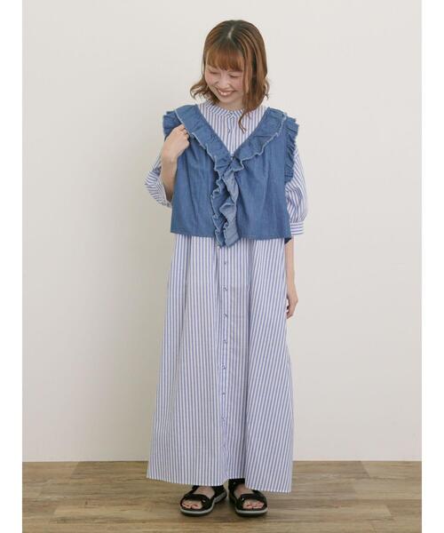 Samansa Mos2（サマンサ モスモス）の「【接触冷感】シャツワンピース ≪S/Mサイズ≫（ワンピース・レディース・ブラック/オフホワイト/ブルー/キナリ/ネイビー/グリーン・M/S）」の12枚目の写真