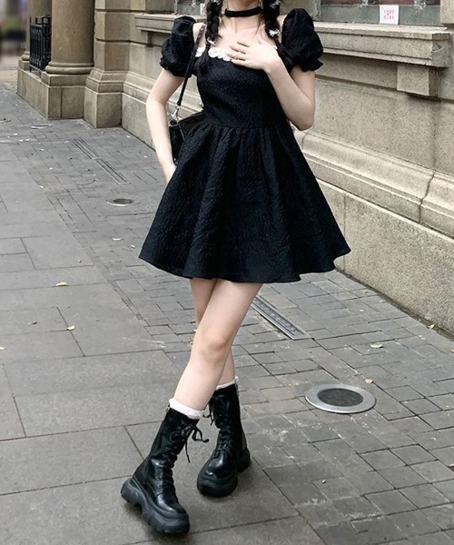 Riff(リフ)の「バックリボンスクエアネックミニワンピース ウエスト見せ(ワンピース・レディース・ブラック・M/L)」の20枚目の写真