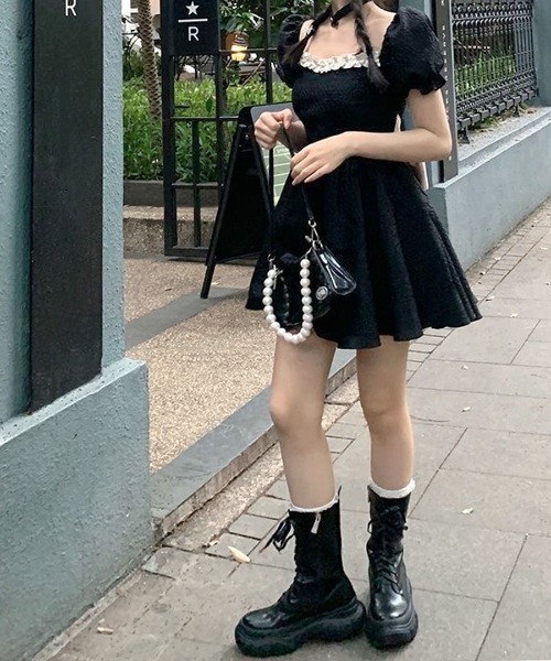 Riff(リフ)の「バックリボンスクエアネックミニワンピース ウエスト見せ(ワンピース・レディース・ブラック・M/L)」の16枚目の写真