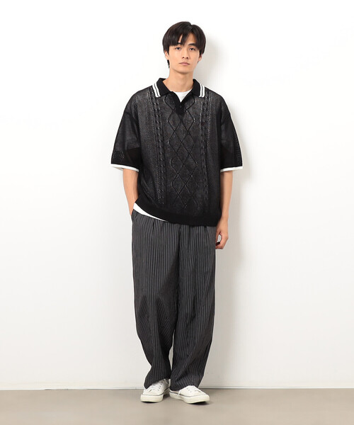 Purple&Yellow（パープルアンドイエロー）の「サッカーストライプワイドテーパードパンツ（その他パンツ・メンズ・ブラック・X-SMALL/SMALL/MEDIUM/LARGE）」の3枚目の写真