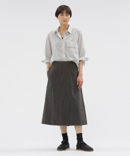 美品 24SS MHL. エムエイチエル マーガレットハウエル WASHED COTTON SHIRTING 五分袖 オープンカラー シャツ 2 ライトグレー レディース 古着 中古 MHL. - 美品 24SS MHL. エムエイチエル マーガレットハウエル