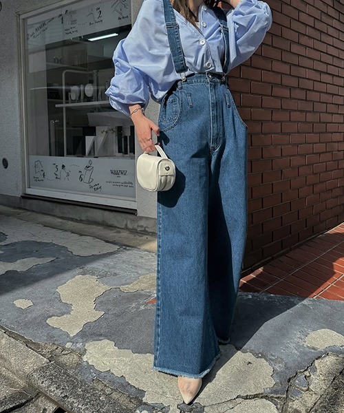 Willfully 今季新作 ルーズシルエットデニム ウィルフリー セール】suspenders wide silhouette denim PT（デニムパンツ
